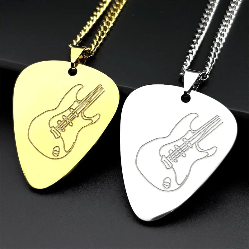 Guitar Pick Gold Pendant Necklace — Stainless Steel