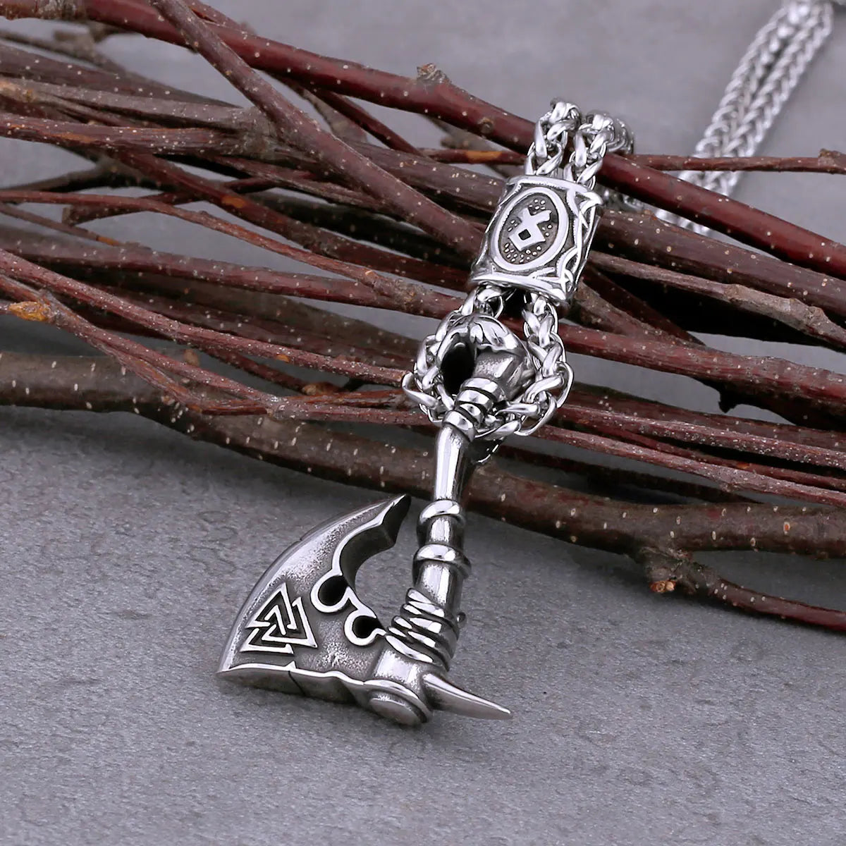 Viking Rune Axe Pendant Necklace — Stainless Steel