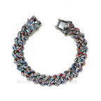 ULJ Hip Hop Shiny Black Cuban Link Chain Bracelets Women Men  Bling Rhinestone Iced Out Punk Wristband Hand Jewelry