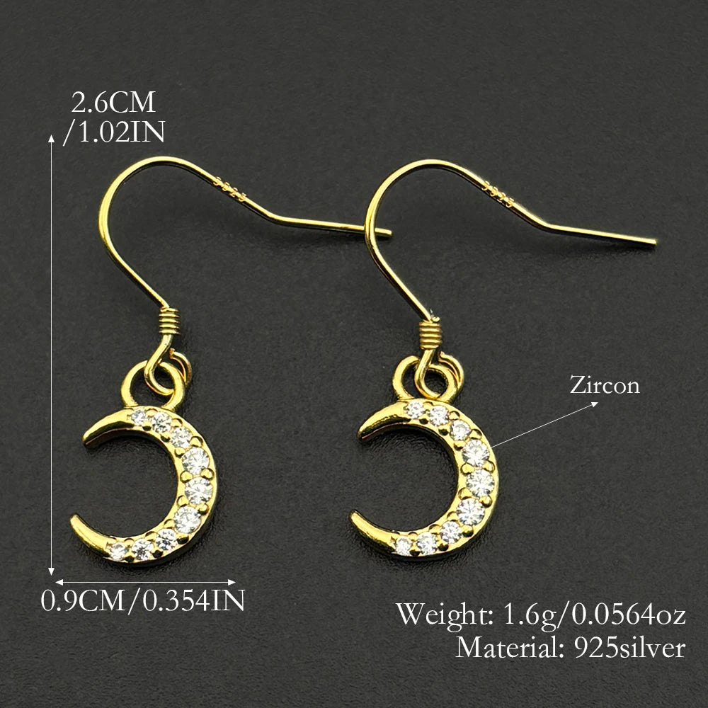 Moon Two-Tone Earrings Sterling Zircons Crescent
