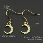 Moon Two-Tone Earrings Sterling Zircons Crescent