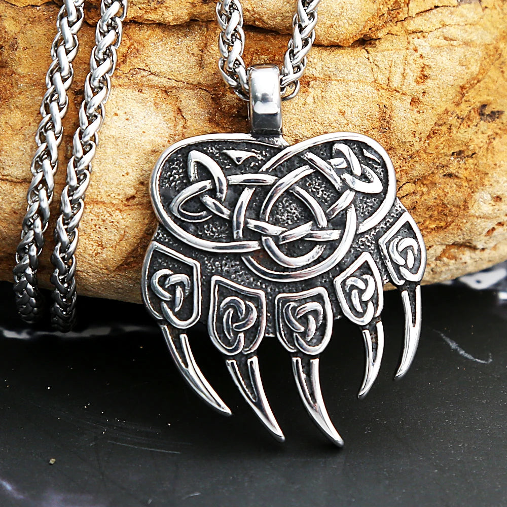 Viking Steel Pendant Vintage Unique Bear Claw