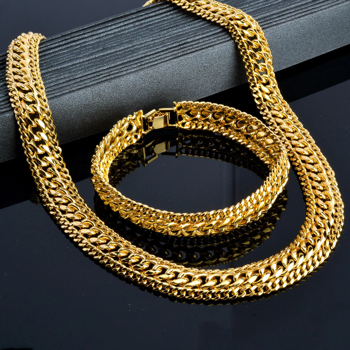 Chunky Chain Cross Collar Necklace Earrings Bracelet Set
