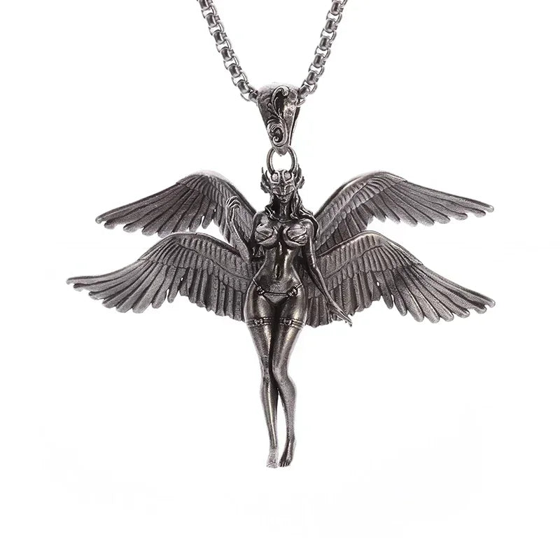Delicate Antique Silver Color Seraph Prayer Good Luck Necklace Pendant Men Women Anniversary Amulet Jewelry Gift