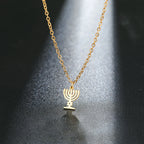 Star of David Menorah Pendant Necklace — Steel