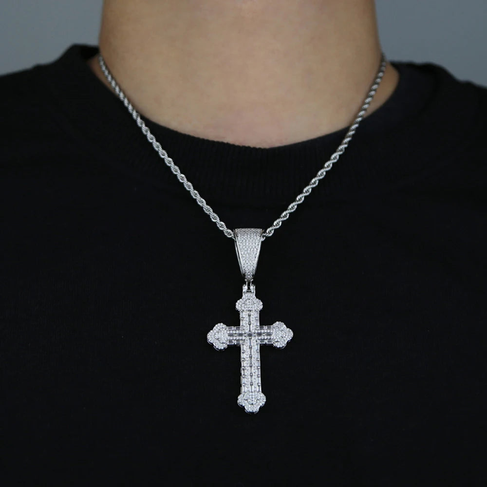 Iced Out Cross Necklace For Women Men Prong Setting Bling Micro Pave Pendant Gold Color Charm Hip Hop Jewelry
