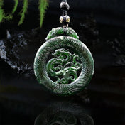 Jade Phoenix Carved Pendant Necklace — Black-Tone, Green