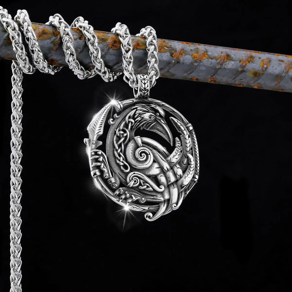 High Quality Vintage Viking Crow Arrow Necklace Men's Nordic Stainless Steel Fashion Amulet Rune Pendant Scandinavian Jewelry