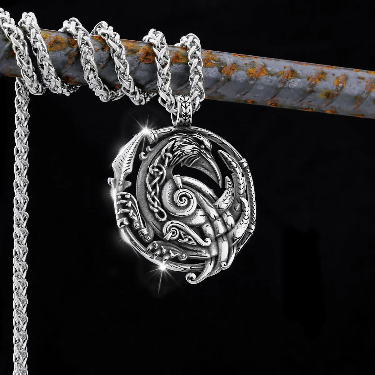 High Quality Vintage Viking Crow Arrow Necklace Men's Nordic Stainless Steel Fashion Amulet Rune Pendant Scandinavian Jewelry