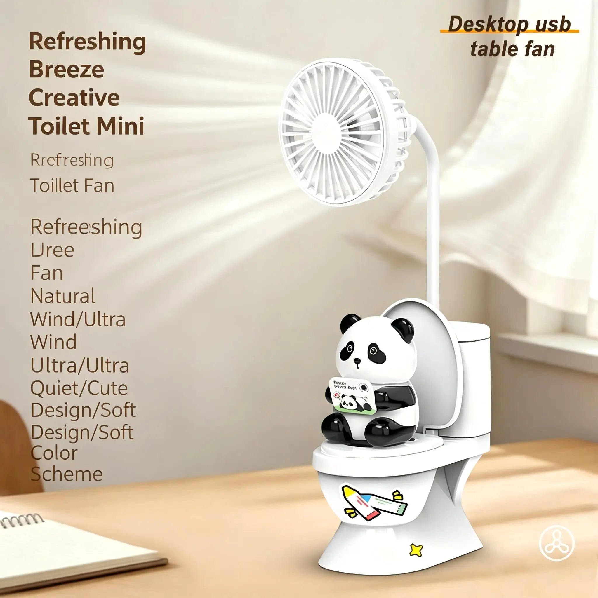 Creative Toilet Tabletop Fan HighStrong Wind Rechargeable Desktop Fan With Pen Holder Desk Fan for Kids Adults Home