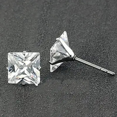LUXUKISSKIDS Brilliant Square Stud Earrings 10pairs/Lot Novel Clearly Large 3A Cubic Zirconia Stainless Steel Wholesale