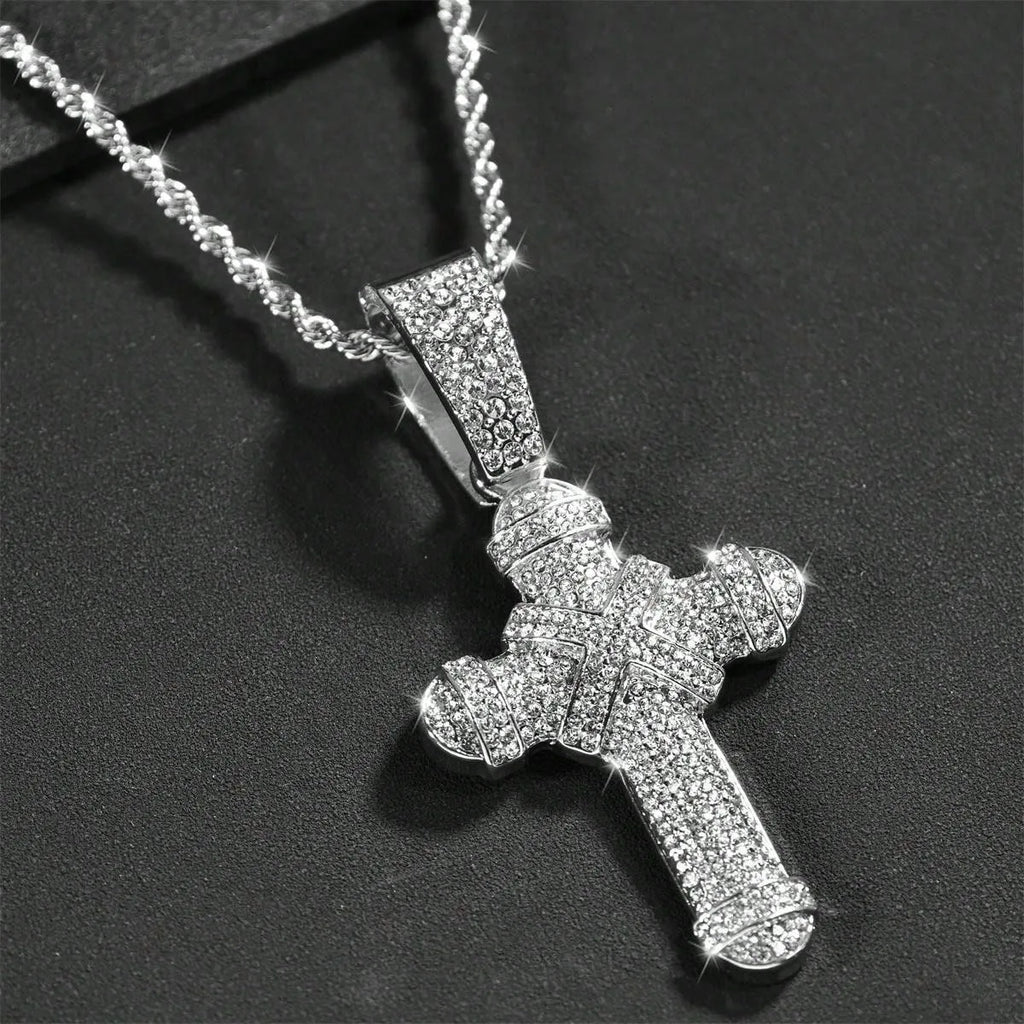 Iced Out Jesus Cross Cuban Pendant — Gold