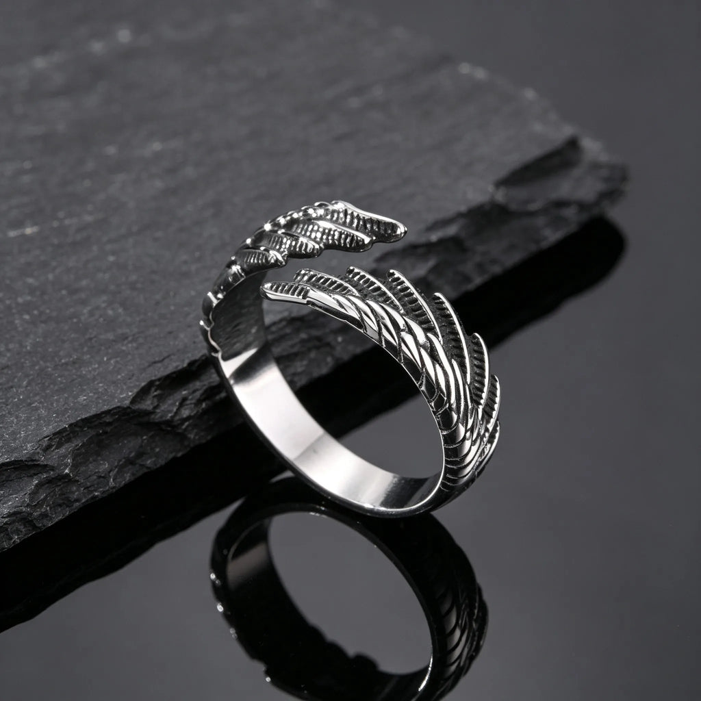 Punk Wings Ring for Men,Vintage Stainless Steel Open Adjustbale Ring,Hip Hop Jewelry for Daily Wear Party Gift