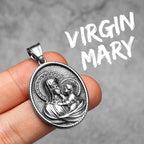 Virgin Mary Pendant Necklace Stainless Steel Vintage