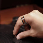 Fashion 8mm Men Black Titanium Wedding Rings Koa Wood Inlay Stainless Steel Rings for Men Wedding Band Anniversary Birthday Gift
