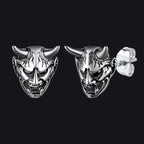 Japanese Oni Hannya Mask Stud Earrings — Stainless Steel