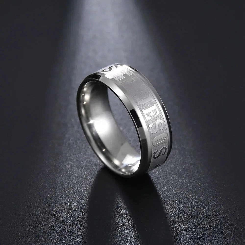 Fashion Stainless Steel Bible Verse Jesus Cross Rings For Men Vintage Christian Cross Religious Ring Amulet Jewelry