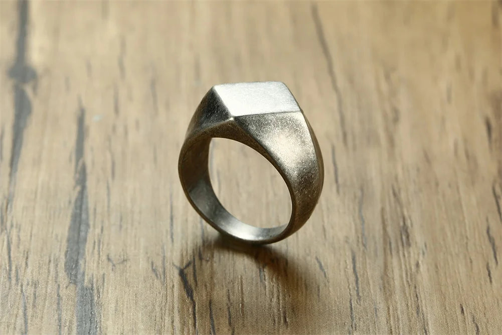 Square Flat Top Signet Ring — Stainless Steel