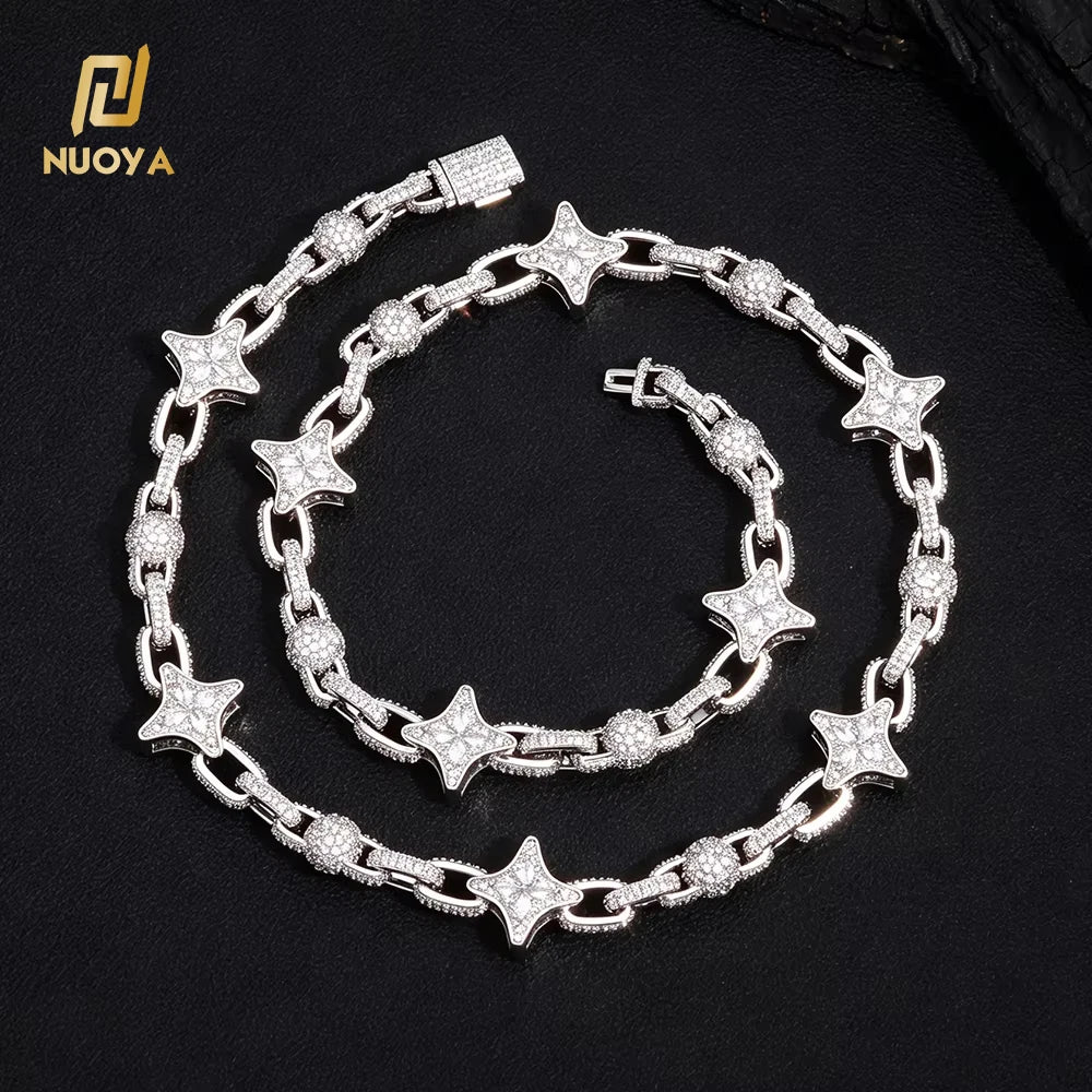 NUOYA Star Cuban Link Chain Gold Silver Color Iced Out CZ Zircon Hip Hop Necklace For Men Women Bling Bling Jewelry