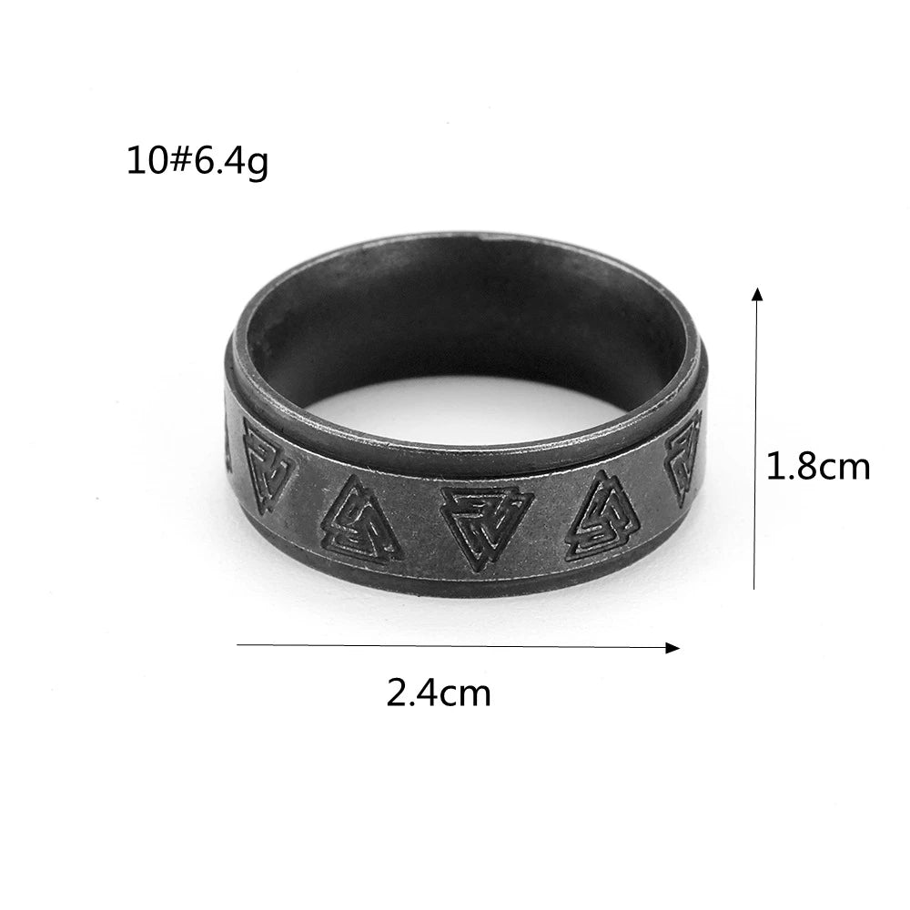 Viking Valknut Ring for Men — Antique Black Stainless Steel