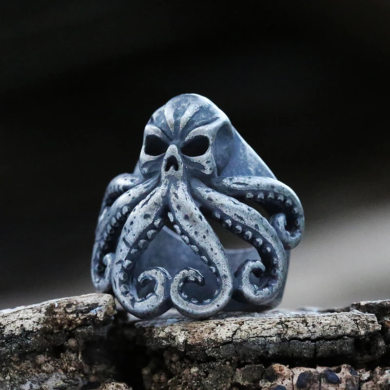 Christmas Charm Halloween Octopus Skull Punk Stainless Steel Seaman Rings Men Anel Puck Jewelry Gift for Sailor