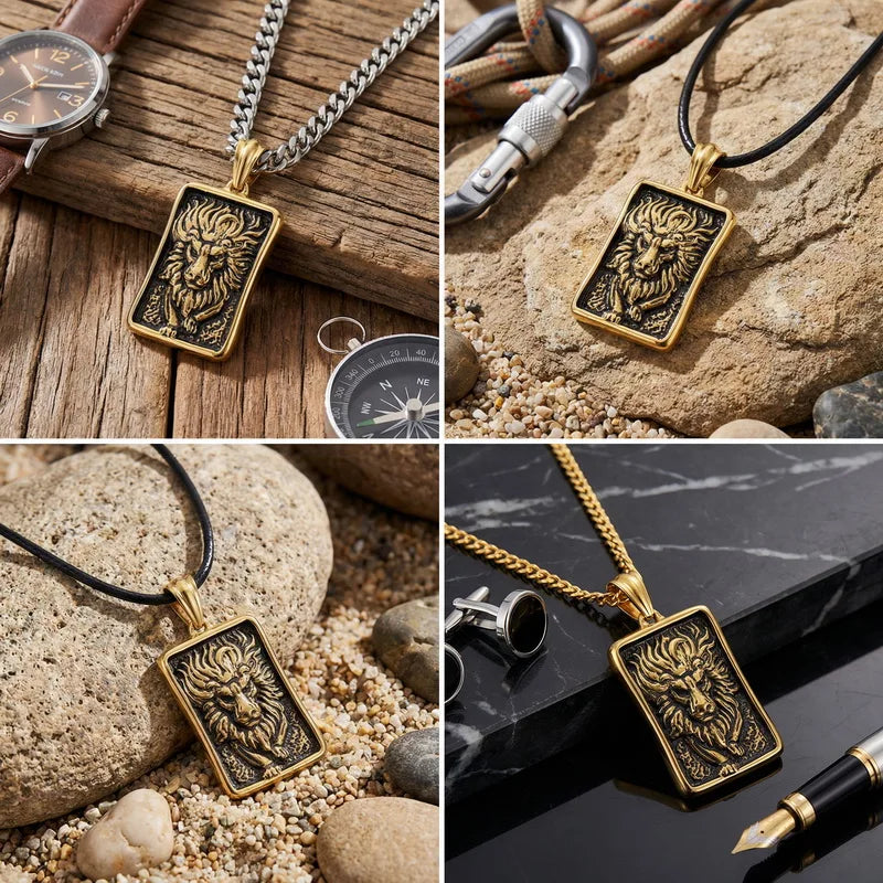 Retro Lion Pendant Motorcycle Necklace — Stainless Steel
