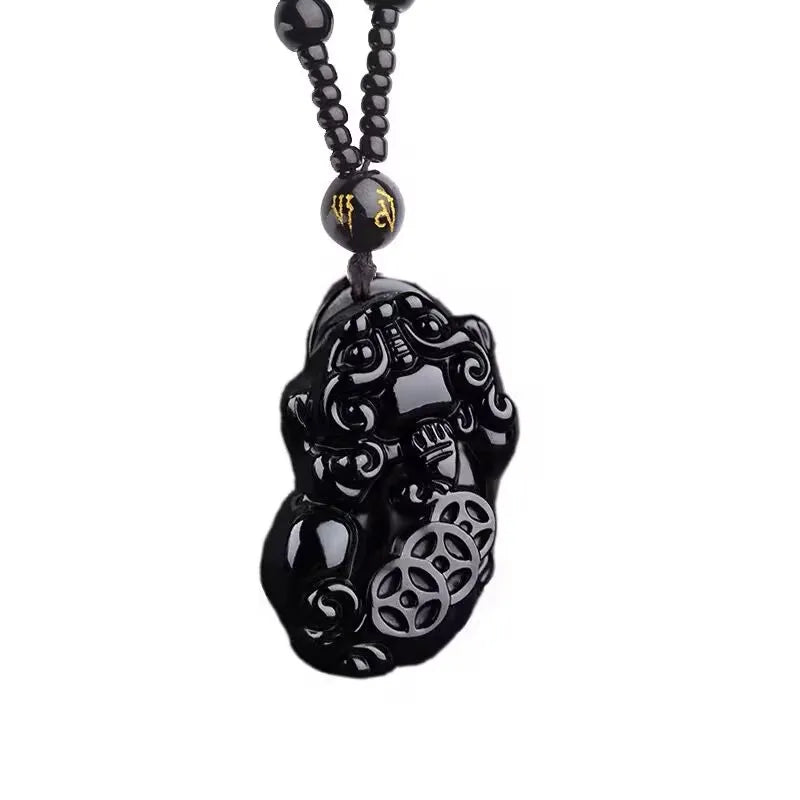 Natural Obsidian Chinese Zodiac Pixiu Necklace