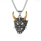 Gothic Stainless Steel Fang Demon Mask Pendant Necklace Retro Punk Style Biker Monster Skull Necklace Men Chain Jewelry Gift