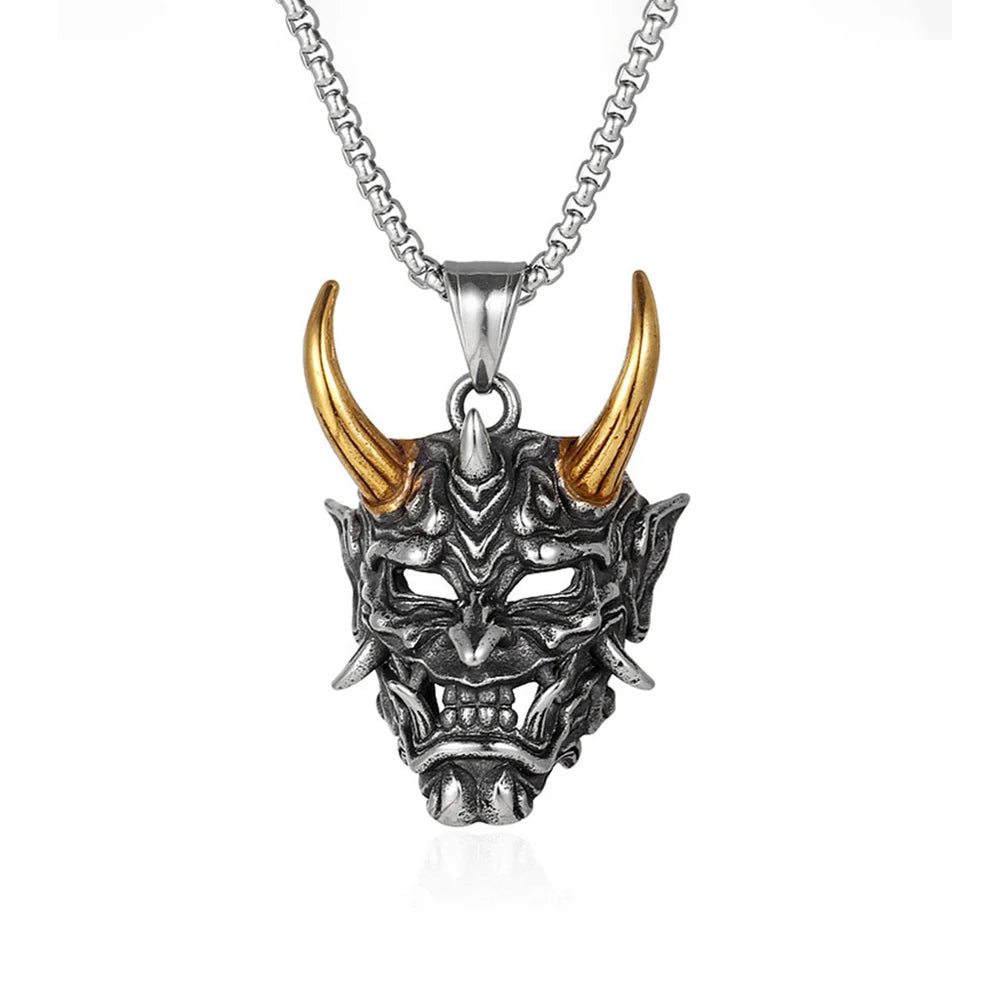Gothic Stainless Steel Fang Demon Mask Pendant Necklace Retro Punk Style Biker Monster Skull Necklace Men Chain Jewelry Gift