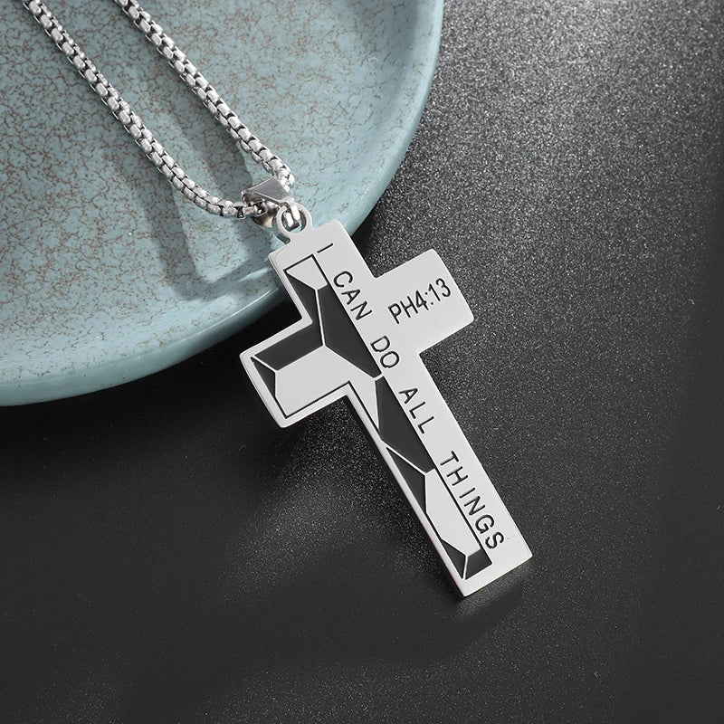 Templar Cross Round Medal Pendant Necklace — Stainless Steel
