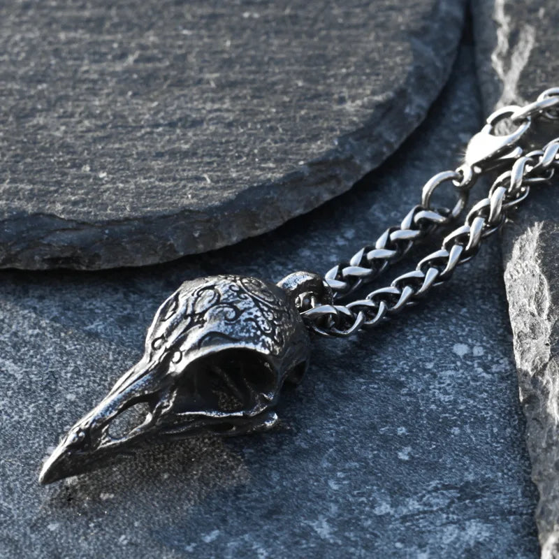 Gothic Raven Skull Pendant Norse Mythology Odin Huginn and Muninn Necklace Pendant Men's Biker Punk Jewelry