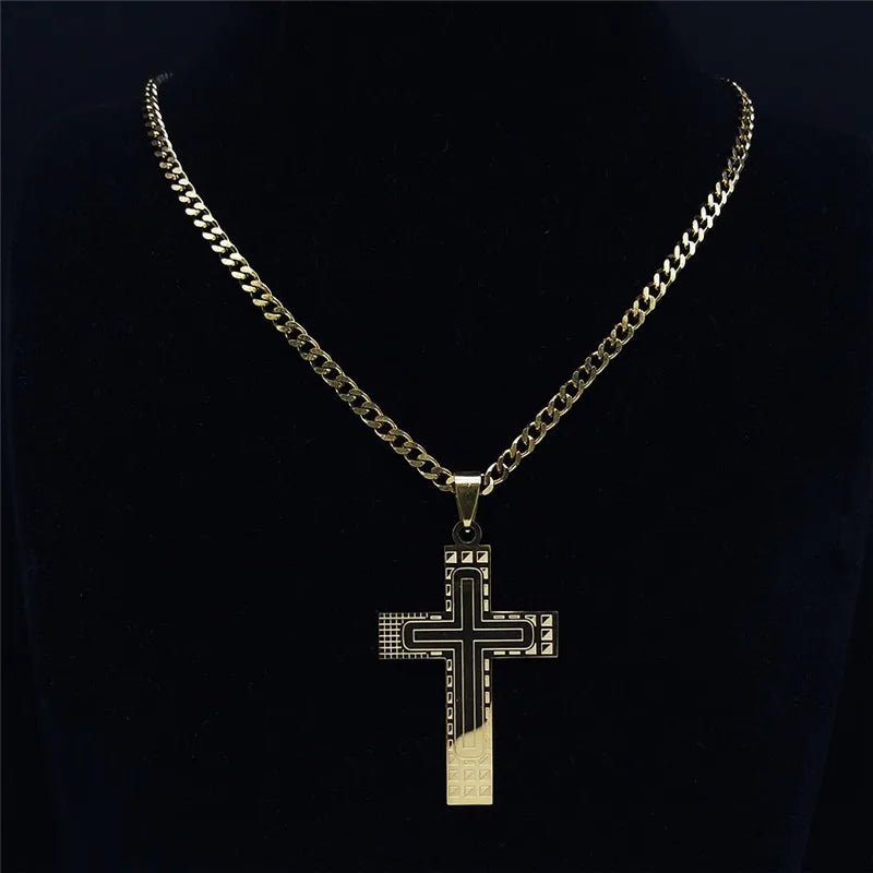 Cross Steel Pendant 316L Cuban Style Waterproof
