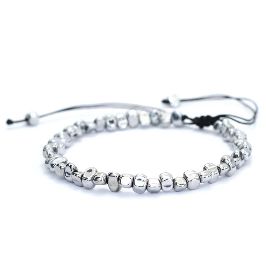 Natural Irregular Hematite Stone Men Healing Bracelet 2 Colors Braided String Braclet Adjustable Boyfriend Gift Pulsera