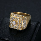 Iced Out Crystal Zircon Square Ring — Stainless Steel