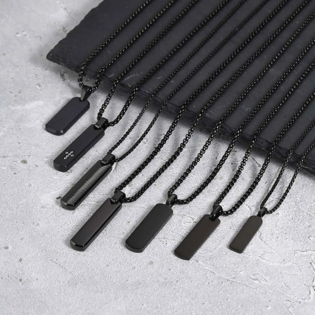 Vnox Stainless Steel Vertical Bar Necklaces for Men Boys, Black Simple Metal Pillar Pendant, Casual Neck Collar