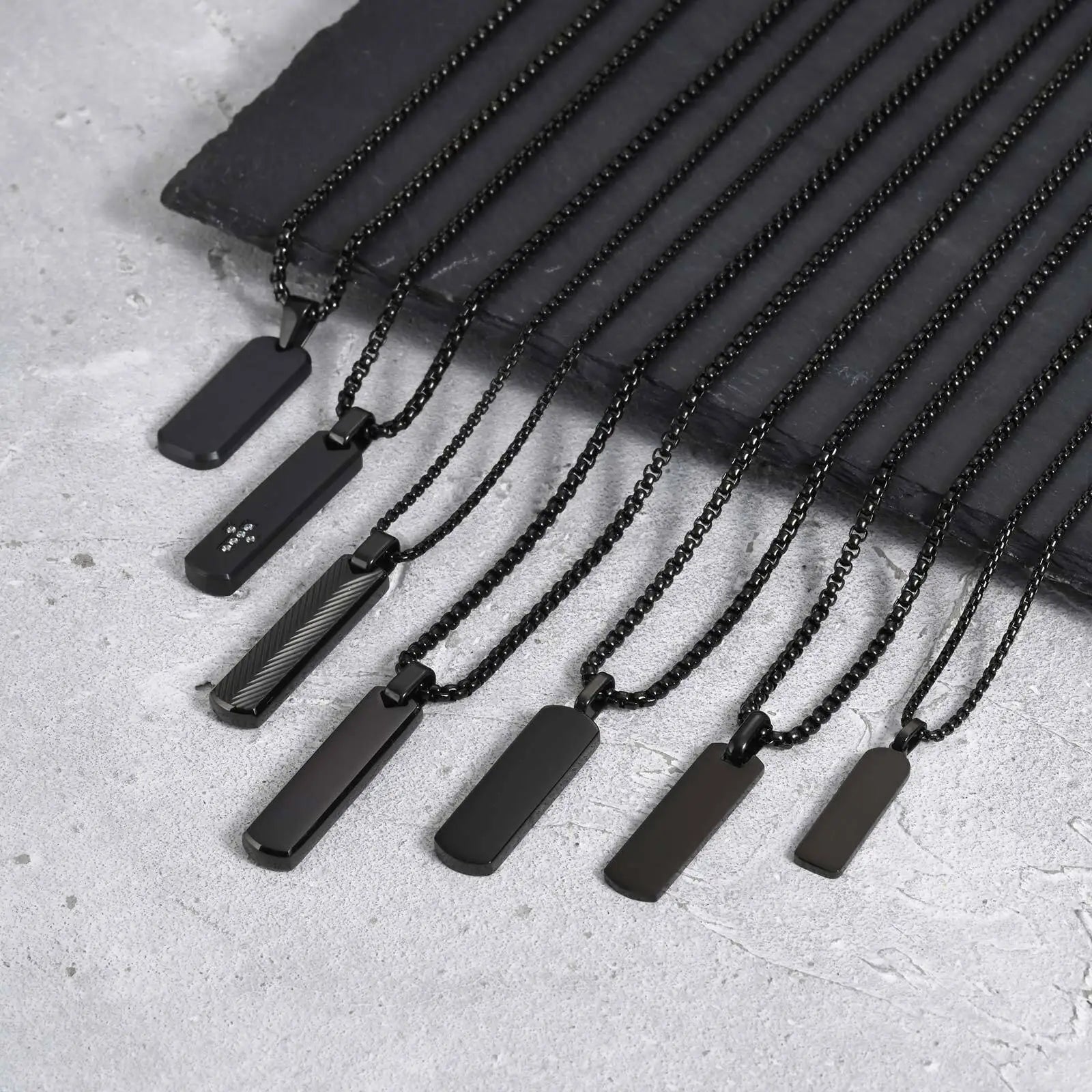 Vnox Stainless Steel Vertical Bar Necklaces for Men Boys, Black Simple Metal Pillar Pendant, Casual Neck Collar