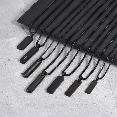 Vnox Stainless Steel Vertical Bar Necklaces for Men Boys, Black Simple Metal Pillar Pendant, Casual Neck Collar