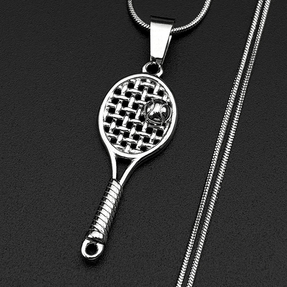 Mini Tennis Racket Pendant Necklace For Women Men Stainless Steel Gold Color Tennis Lover Gift Sweater Chain Sports Jewelry