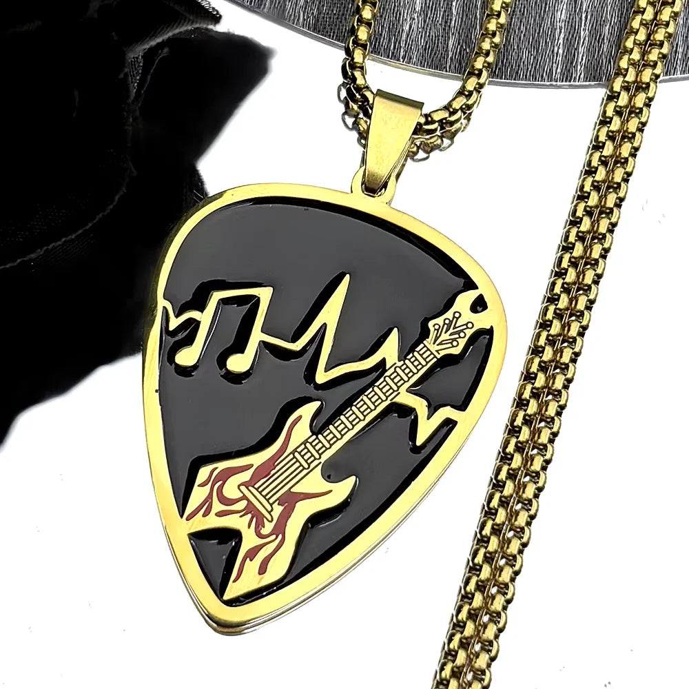 Guitar Pick Gold Pendant Necklace — Stainless Steel