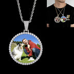 ESKEEM Big Circle Photo Medallions Chain Pendant Iced Out Men Hip Hop Memory Picture Pendant Jewelry Christmas Gift