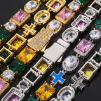 Cross Iced Out Gemstone Bracelet Stainless Steel