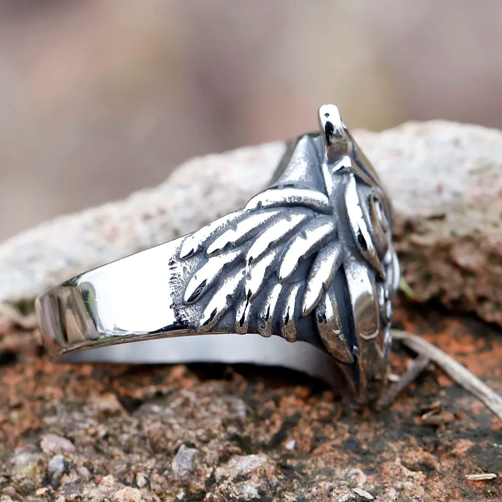 Norse Odin Owl Viking Ring — Stainless Steel
