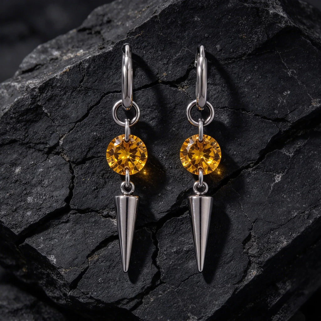 Colorful Cubic Zircon Huggie Hoop Earrings — Cone Spike Dangle