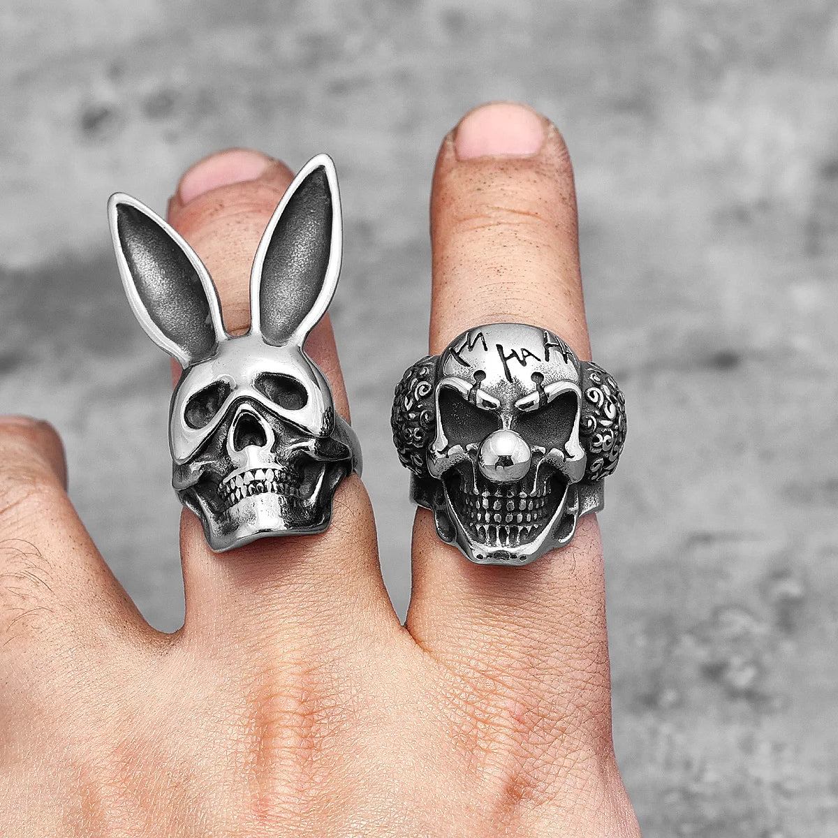 Joker Skull Punk Gothic Stainless Steel Mens Clown Rings Trendy Unique Stylish for Male Biker Jewelry Creativity Gift