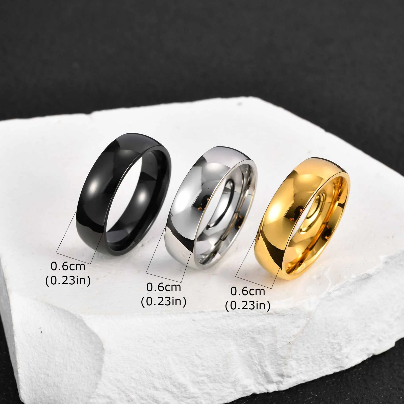 Vnox 3pcs/set Men's Stainless Steel Rings Set, Black Silver Gold Color Wedding Band, Anniversary Birthday Party Jewelry