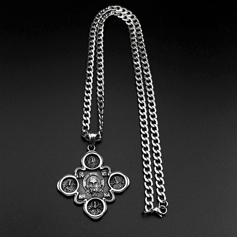 Orthodox Pantocrator Jesus IC XC Cross Necklace — Stainless Steel