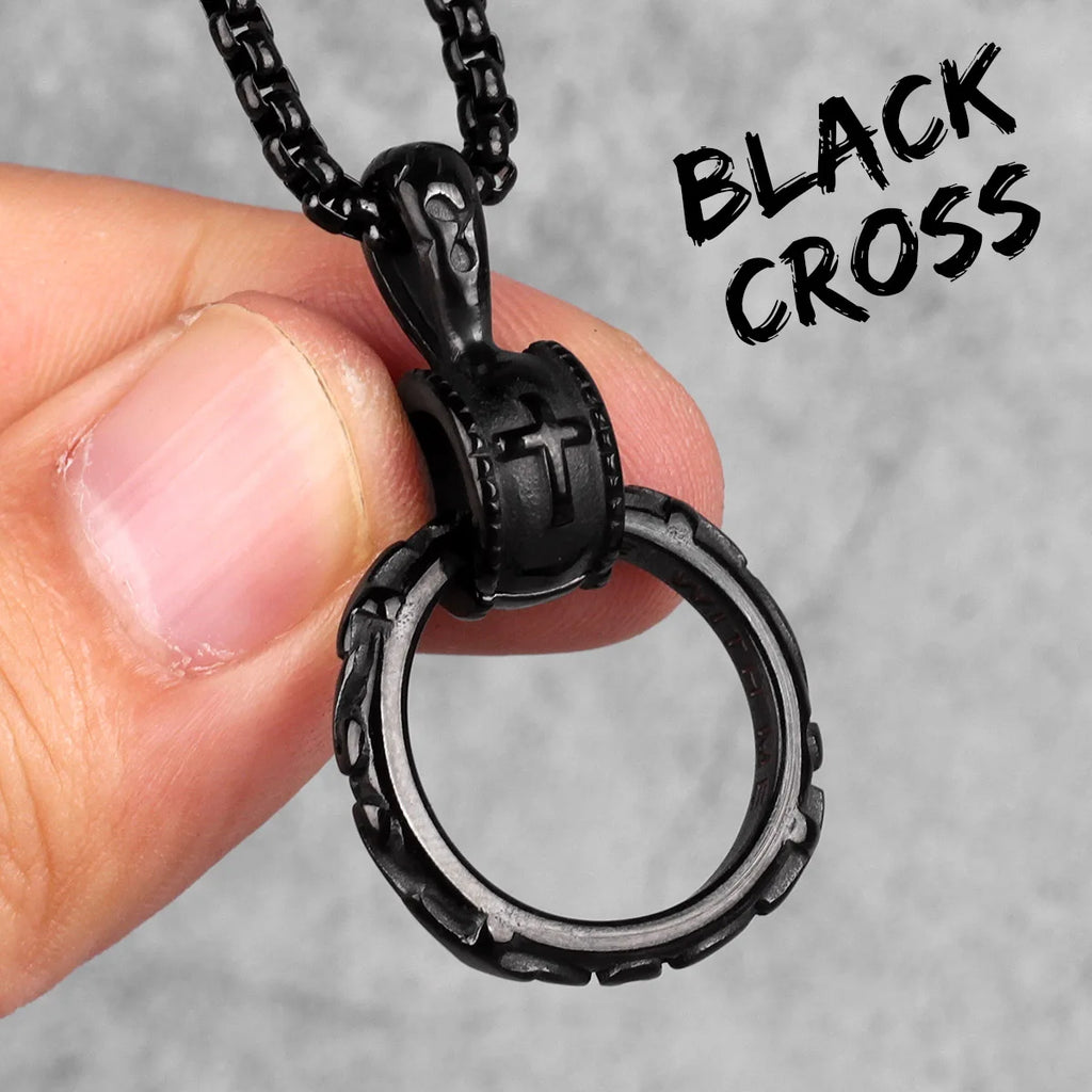Cross Ring Black Mens Long Necklaces Pendants Chain Hip Hop Punk for Boy Male Stainless Steel Jewelry Creativity Gift Wholesale