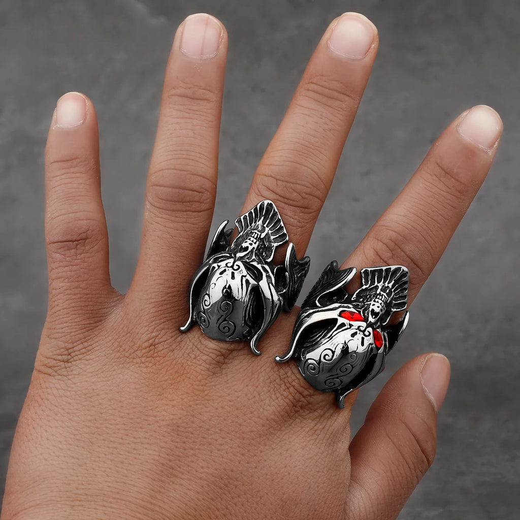 Stainless Steel Ring Domineering Wolf Tooth Armor Men's High Quality Fashion Biker Red Eye Hell Devil Ring Jewelry