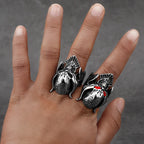 Stainless Steel Ring Domineering Wolf Tooth Armor Men's High Quality Fashion Biker Red Eye Hell Devil Ring Jewelry
