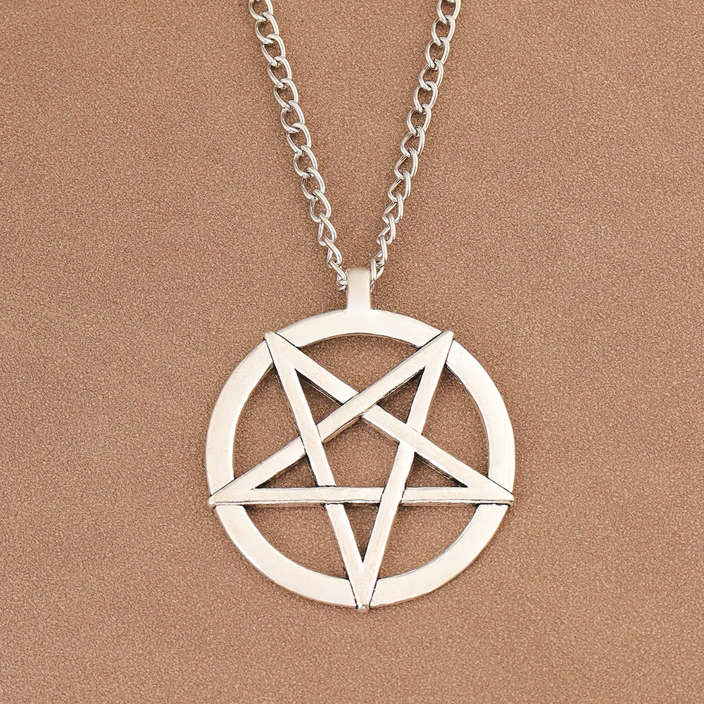 Large Pentacle Pentagram Round Star Of David Pendant Necklace Adjustable Length Long Jewelry Choker Link Chain Lagenlook 34"